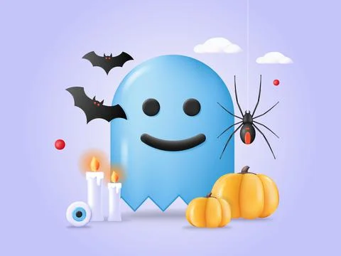 Halloween ghost 3d vector horror night scene Stock Illustration