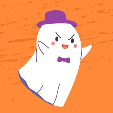 Halloween ghost character does boo. Funny spooky phantom, baby character boo. Stock Illustration