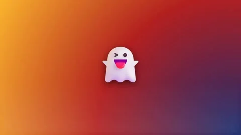 Halloween ghost character icon floats against a dynamic gradient background Stock Footage 345175744