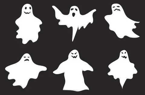 Halloween ghost characters set with different facial expressions isolated Stock Illustration