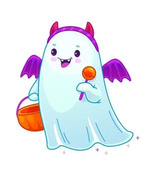 Halloween ghost in devil mask kawaii character Stock Illustration