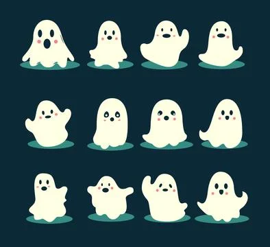 Halloween ghost, flat silhouette collection set. Vector Illustration Stock Illustration