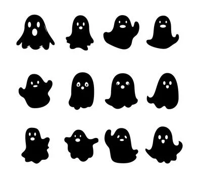 Halloween ghost, flat silhouette collection set. Vector Illustration Stock Illustration