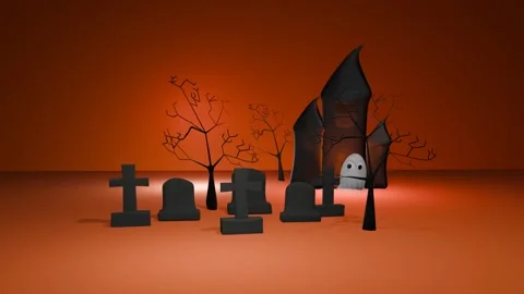 Halloween ghost in graveyard and haunted house Stock Footage 313150199