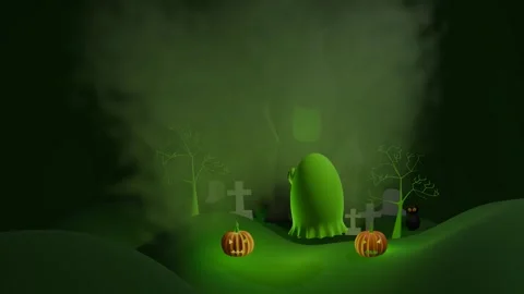 Halloween ghost in graveyard and haunted house Stock Footage 314833616