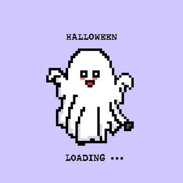 Halloween Ghost Loading Pixel Art Vector Illustration Cartoon Design Stock Illustration