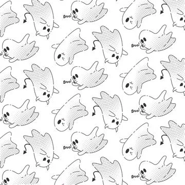 Halloween ghost pattern with devil and vampire characters, Vector Stock Illustration