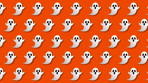 Halloween Ghost Pattern Grid Loop on Bright Orange Background. Stock Footage 345041443