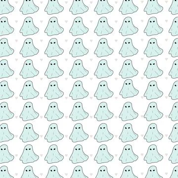 Halloween ghost pattern repeat print background. Doodle cute ghosts Halowee.. Stock Illustration