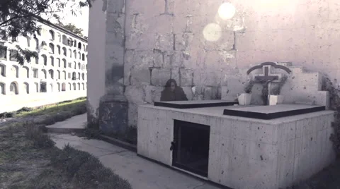 Halloween Ghost in Scary Graveyard Emerges From Grave and Gets Closer and Closer Stock Footage 59481544