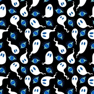 Halloween ghost seamless cartoon pattern for wrapping paper and fabrics Stock Illustration