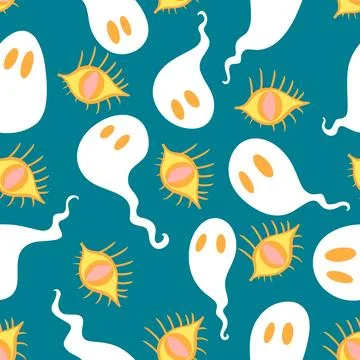 Halloween ghost seamless cartoon pattern for wrapping paper and fabrics Stock Illustration