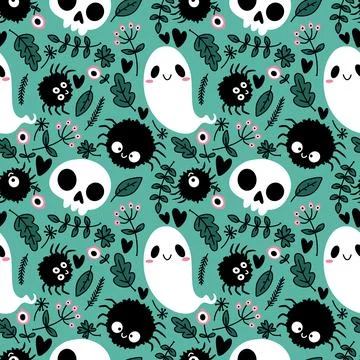 Halloween ghost seamless cartoon pattern for wrapping paper and fabrics Stock Illustration