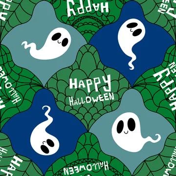Halloween ghost seamless cartoon pattern for wrapping paper and fabrics Stock Illustration