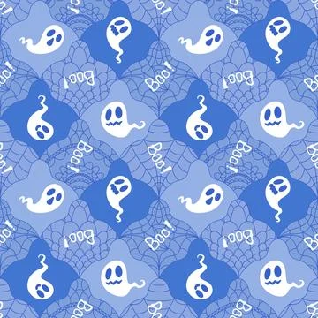 Halloween ghost seamless cartoon pattern for wrapping paper and fabrics Stock Illustration