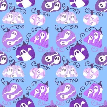 Halloween ghost seamless cute pumpkins cartoon pattern for wrapping paper 스톡 일러스트