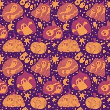 Halloween ghost seamless cute pumpkins cartoon pattern for wrapping paper 스톡 일러스트