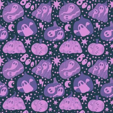 Halloween ghost seamless cute pumpkins cartoon pattern for wrapping paper 스톡 일러스트