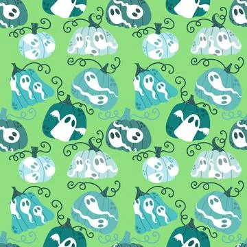 Halloween ghost seamless cute pumpkins cartoon pattern for wrapping paper 스톡 일러스트