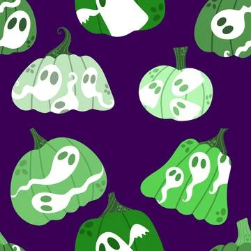 Halloween ghost seamless cute pumpkins cartoon pattern for wrapping paper 스톡 일러스트