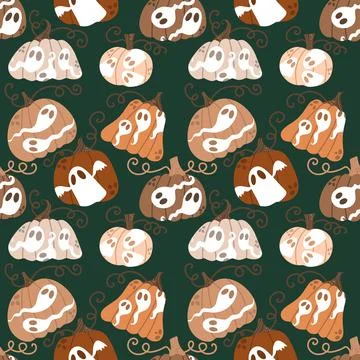 Halloween ghost seamless cute pumpkins cartoon pattern for wrapping paper Stock Illustration