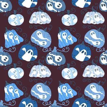 Halloween ghost seamless cute pumpkins cartoon pattern for wrapping paper Stockillustratie