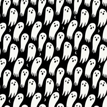 Halloween ghost seamless pattern on black background. Cute halloween ghost pa Stockillustratie
