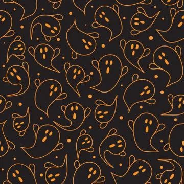 Halloween ghost seamless pattern on black background. Cute halloween ghost pa 스톡 일러스트