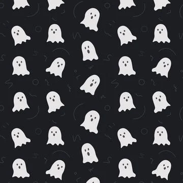 Halloween Ghost Seamless Pattern Flat Design on Dark Background Stock Illustration