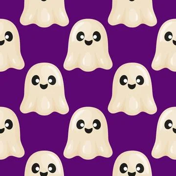 Halloween ghost seamless pattern. Hand drawn trendy flat style. Spooky season. Stock Illustration