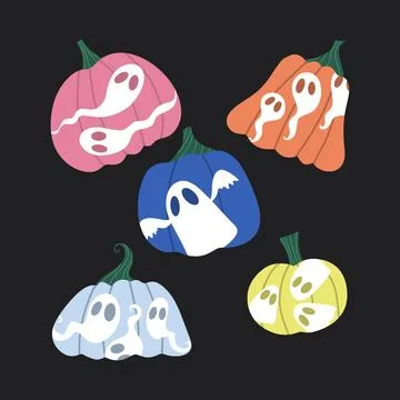 Halloween ghost set cute pumpkins cartoon pattern for wrapping paper 스톡 일러스트