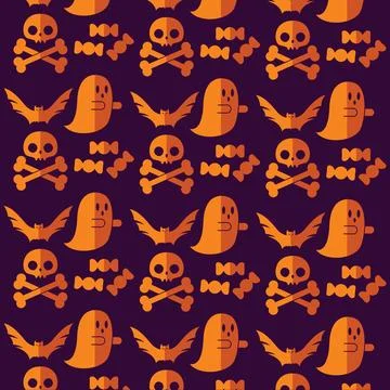 Halloween ghost, skull, and candy spooky pattern, Vector Stock Illustration