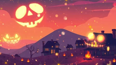 Halloween Ghost Town on fire Stock Footage 303813948