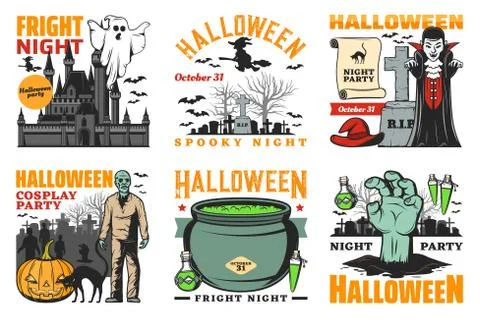 Halloween ghost, vampire, witch and zombie icons Stock Illustration
