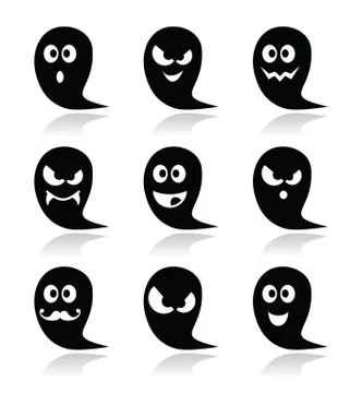 Halloween ghost vector icons set - scary, friendly, happy Stock Illustration