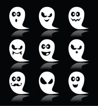 Halloween ghost vector icons set on black backgroud Stock Illustration