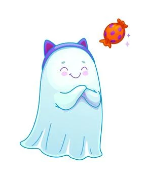 Halloween ghost wearing cat ears kawaii character Stock Illustration