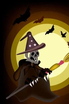 Halloween Ghost Witch on Night Background Stock Illustration
