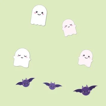 Halloween ghosts and bats on light green background for spooky fun Illustrazione stock