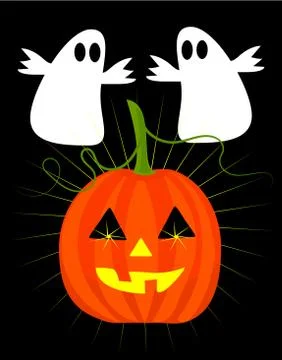 Halloween ghosts and jack'o latern pumpkin vector illustration Stock Illustration