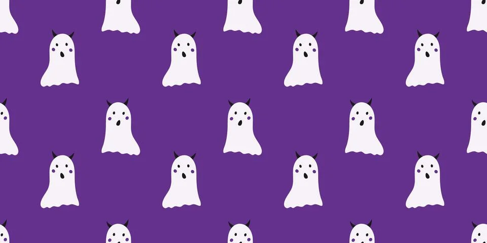 Halloween Ghosts characters seamless pattern. Cute spirits and phantoms mon.. Illustrazione stock