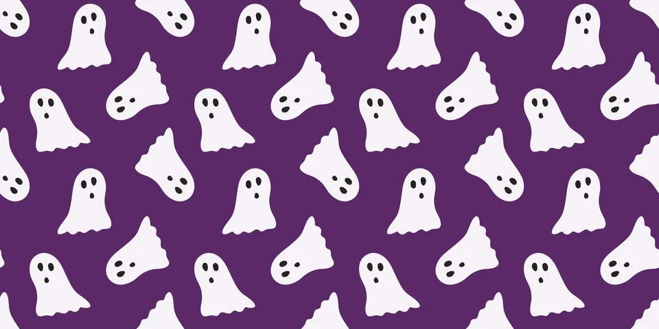 Halloween Ghosts seamless pattern with hand drawn horror holiday characters.. 스톡 일러스트
