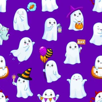 Halloween ghosts seamless pattern with spooks Stockillustratie