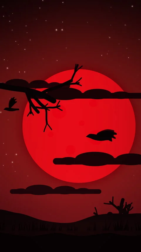 Halloween Giant Red Moon Background with Flying Crows Stock Footage 345642436