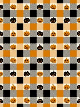Halloween Gingham Seamless Pattern with Pumpkins and Jack-o'-Lanterns Illustrazione stock