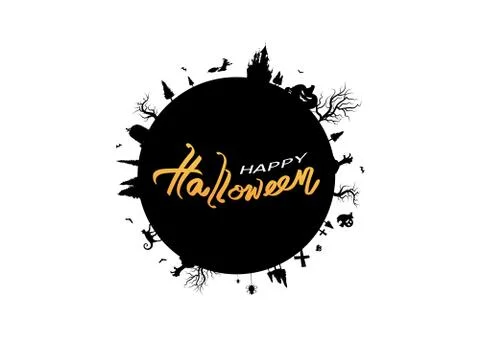 Halloween, globe circular design, poster logo banner vector, calligraphy letter Stock Illustration