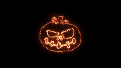 Halloween Glowing Neon Pumpkin Face Animation on Black Background Stock Footage 341476014