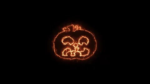 Halloween Glowing Neon Pumpkin Face Animation on Black Background Stock Footage 341476144
