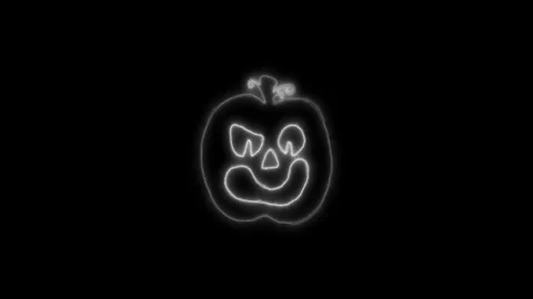 Halloween Glowing Neon Pumpkin Face Animation on Black Background Stock Footage 341476341
