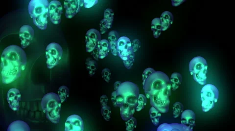 Halloween - Glowing Skulls Flying at Camera - seamless loopable